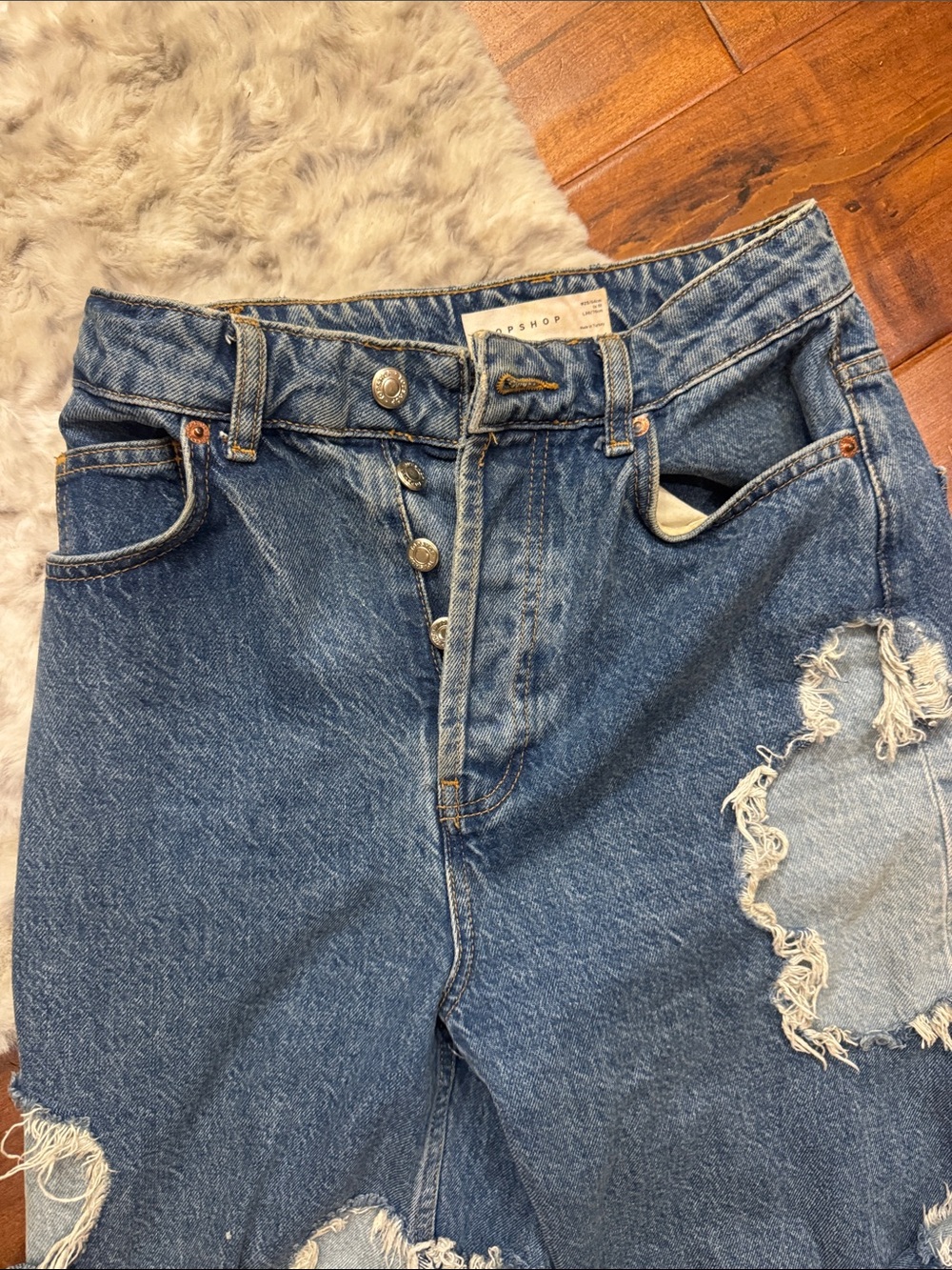 Topshop Distressed Boyfriend Jeans - Blue - Picture 2 of 4